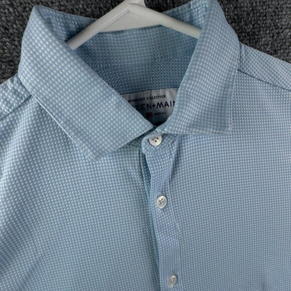 Mizzen + Main Men Long Sleeve Button Up Shirt Stretch Blue Check Large Trim Fit* - Picture 6 of 16